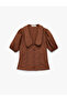 Cotton Short Balloon Sleeve Buttoned Baby Collar Lace Shirt - 4