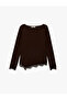 Lace Detailed Asymmetrical Cut Boat Neck Long Sleeve T-Shirt - 3