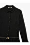 Long Sleeve Buttoned Belt Detailed Pleated Mini Shirt Dress - 5