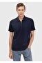 Navy Blue Jacquard Polo Collar 100% Cotton T-Shirt