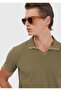 Oil Green Jacquard Polo Neck 100% Cotton T-Shirt - 4