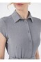 Women's shirt collar belted waist button-down solid trendy shirt dress 2442 - 5