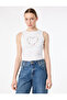 Cotton Slim Fit Sleeveless Crew Neck Stone Detailed Heart Blouse - 2