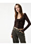 Ruffle Detailed Long Sleeve Slim Fit V-Neck T-Shirt - 2