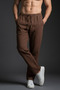 Men's Relaxed Wide-Leg Brown Linen Trousers - 5
