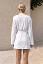 Women's Soft V-Neck Belted White Kimono - 5