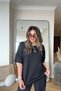 Black Short Sleeve Tshirt with V Lace Detail on the Back - 4