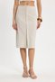Women's Slim Fit Midi Length Beige Skirt with Zipper Detail on the Front