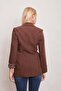 Collared Pocket Long Sleeve Arm if You Want It Can Be Folded Cotton Fabric Blazer Office Jacket-Coffee - 3