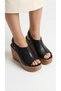 Women's High Straw Look Wedge Heel Sandals Shoes Slippers with Closed Top Buckle Detail - 3