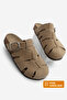 Women's Genuine Leather Closed Front Eva Sole Buckle Daily Olive Suede Sabo Slippers Yolis Toprak Suede