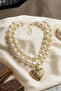 2 Row Large Heart Necklace with Pearl - 2