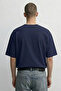 Men's Oversize over Text Printed Comfortable Navy Blue T-Shirt - 5