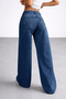 Women's Navy Blue Wide Leg Loose Leg Low Waist Denim Jean Trousers - 5