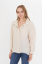Kadın Bej Oversize Basic Cepli Müslin Gömlek - 5