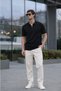 Black Men's Polo Collar Half Zipper Black T-Shirt - 6