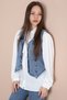Blue Tasseled Jean Vest Set Girl's 3-Piece Pants Suit with Scarf and Shirt 23767 - 4