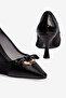 Women's Stiletto Bow Buckle Mesh Detailed Pointed Toe Heeled Shoes Nerina Black - 4
