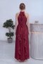 Women's Halter Neck Front Draped Ruffle Evening Dress Burgundy, Powder, Aqua Green, Petrol - 8