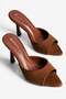 Women's Suede Stiletto Pointed Toe Open Heeled Slippers Cedra Tan