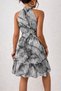 Women's Patterned Belt Detailed Short Satin Dress - 3