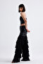 Tulle Ruffle Detailed Faux Leather Trousers |   Pnt35953 Black - 3