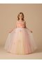 Girl's Flower Embroidered Shoulder Detailed Colorful Design Evening Dress