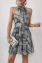 Women's Patterned Belt Detailed Short Satin Dress