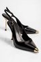 Women's Stiletto Pointed Toe Metal Toe Detail Open Back Heeled Shoes Violeta Black - 2