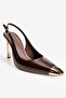 Women's Stiletto Pointed Metal Toe Open Back Metal Heel Nysa Brown - 5