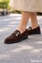 Mono Women's Black Suede Buckle Casual Loafer Flats – Stylish Comfortable Shoes with Gold Accessoriesc325-Acı Kahve - 3