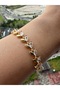 Steel Leaf Zircon Stone Bracelet Does Not Tarnish. It Is 19 cm When Left as Is, and 17 cm When Additional Parts Are Added. - 2