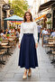 Belt Layered Flared Skirt-Navy Blue - 5