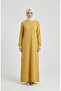 Textured Knitted Fabric Winter Dress 2511-06 Mustard - 4