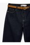 Normal Waist Cotton Belted Straight Leg Denim Trousers - Straight Fit Jean - 4