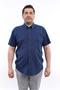 Men's Plus Size Navy Indigo Oxford Cotton Button Collar Pocket Short Sleeve Shirt KK-8020-TSS