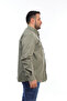 Men's Plus Size Green Cotton Buttoned Collar Pocket Long Sleeve Shirt (735) - 3