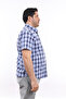 Men's Large Size Navy Blue Plaid Lycra Cotton Button Collar Pocket Short Sleeve Shirt KK-8025-TSS - 2