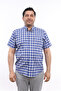 Men's Large Size Navy Blue-Grey Plaid Lycra Cotton Button Collar Pocket Short Sleeve Shirt KK-8028-TSS