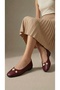 Women's Burgundy Pearl Detailed Leather Ballerinas 1cm Byndvb03 - 3