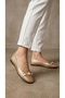 Women's Gold Pearl Detailed Leather Ballerinas 1cm Byndvb03 - 2