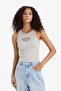 Slim Fit Slim-Fitting Printed Halter Neck Ribbed Camisole Undershirt F6240Ax25Hs - 3