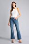 Crop Flare Fit Mid Waist Short Bell Bottom Jean Trousers H3050Ax26Sm