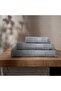 Aya Linea Series 3-Piece Towel Set Gray, 100% Aegean Cotton, Striped Border - 2