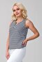 Women's Striped V-Neck Cotton Lycra Knitted Fabric Undershirt Black - 3