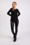 Women's Faux Leather Ribbed Knitwear Tunic with Pockets Black