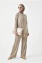 New Season Shoulder Patterned Tunic and Elastic Waist Wide-Leg Pants Top and Bottom Set - 2