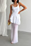 Women's White Neck Strap Ruffled Maxi Tulle Dress Yel221646 - 2
