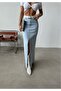 Women's 100% Cotton High Waist Slit Long Jean Skirt