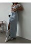 Women's 100% Cotton High Waist Slit Long Jean Skirt - 2